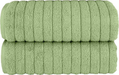 Elegant Comfort 100% Turkish Cotton Corduroy Ribbed Luxury Soft 2 Pack Bath Towels 27 x 54 Inch - Ultra Plush, Absorbent, Quick Dry, Hotel Spa Quality Towels for Bathroom Essentials, Sage