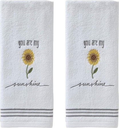 SKL Home by Saturday Knight Ltd. Sunshine Hand Towel (2-Pack), White | Soft, decorative velour. For use in the bathroom, kitchen or bar & makes a great gift.