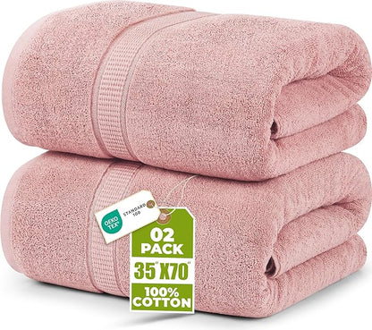 Utopia Towels Luxurious Jumbo Bath Sheet 2 Piece, 600 GSM, 35 by 70 Inches, 100% Ring Spun Cotton, Highly Absorbent and Quick Dry Extra Large Bath Towel, Super Soft Towel, Dusty Pink