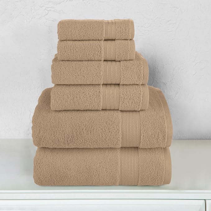 Elegant Comfort Premium Cotton 6-Piece Towel Set, Includes 2 Washcloths, 2 Hand Towels and 2 Bath Towels, 100% Turkish Cotton - Highly Absorbent and Super Soft Towels for Bathroom, Taupe