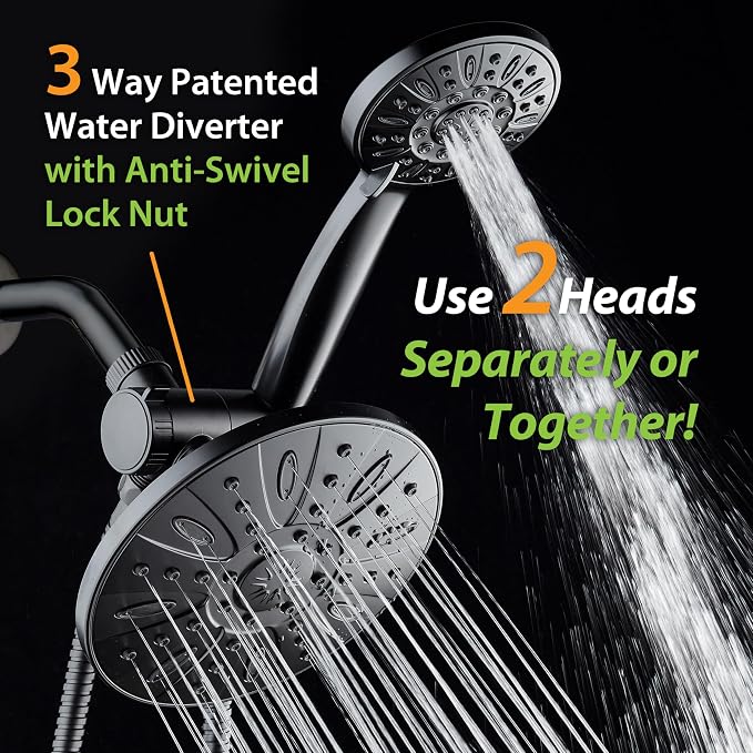 AquaDance 7" Premium High Pressure 3-way Rain & Handheld Shower Head Combo | Enjoy Luxury 7-inch Showerhead & 6-mode Hand Shower Separately or Together! Premium Stainless Steel Hose - Black