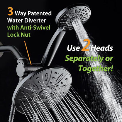 AquaDance 7" Premium High Pressure 3-way Rain & Handheld Shower Head Combo | Enjoy Luxury 7-inch Showerhead & 6-mode Hand Shower Separately or Together! Premium Stainless Steel Hose - Black
