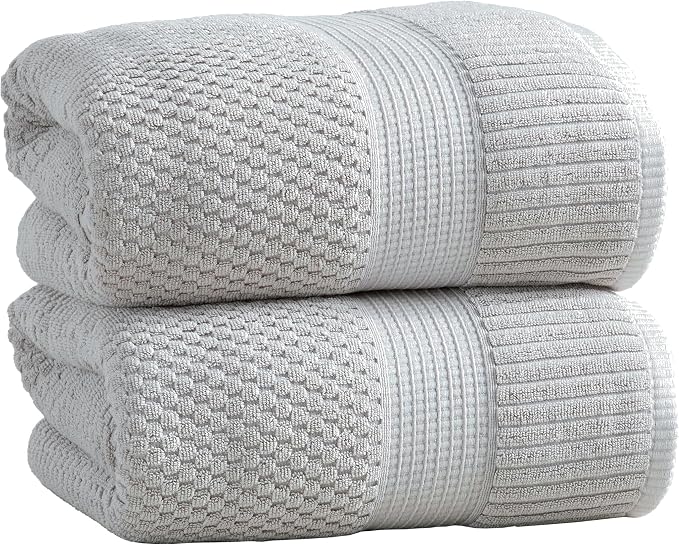 2 Pack Oversized Bath Towels 100% Cotton | Grey Towels | Oeko‑TEX Standard 100 | Soft & Absorbent, Quick‑Dry | Trinity Collection - Quiet Grey