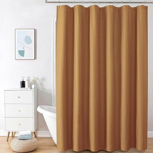 OVZME Gold Extra Long Shower Curtain 72 x 84 Inch, 3D Embossed Textured Fabric Shower Curtain for Bathroom, Hotel Spa Bathroom Curtains, Water Repellent Machine Washable