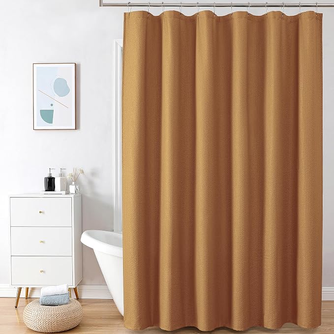 Gold Extra Long Shower Curtain 72 x 84 Inch, 3D Embossed Textured Fabric Shower Curtain for Bathroom, Hotel Spa Bathroom Curtains, Water Repellent Machine Washable
