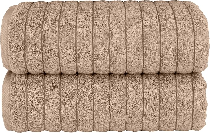 Elegant Comfort 100% Turkish Cotton Corduroy Ribbed Luxury Soft 2 Pack Bath Towels 27 x 54 Inch - Ultra Plush, Absorbent, Quick Dry, Hotel Spa Quality Towels for Bathroom Essentials, Taupe