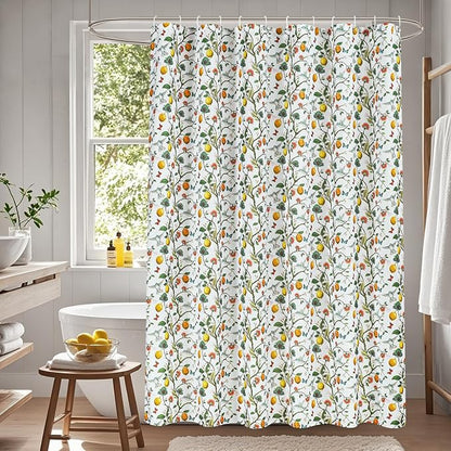 Floral Bird Shower Curtain 72x72, Hummingbird and Lemon Botanical Fabric Bath Curtains, Lightweight Quick-Dry Bathroom Decor Set with Hooks