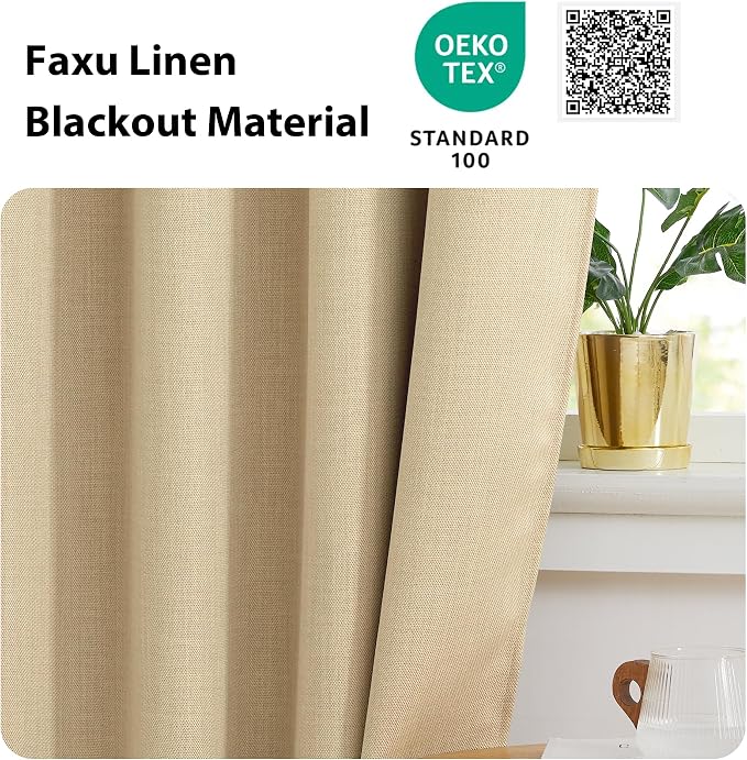 NICETOWN Faux Linen Curtain for French Door - Thermal Insulated Room Darkening Curtain Panel, Rod Pocket Noise Reducing Single Door, 36 x 72 Inches, 1 Panel, Oatmeal
