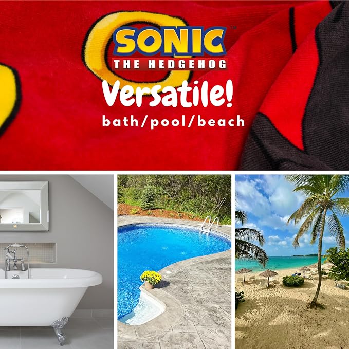 Sonic Shadow The Hedgehog Anime Kids Super Soft Bath/Pool/Beach Cotton Hooded Towel Wrap, 50 in x 24 in, (Officially Licensed Product) By Franco