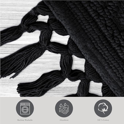 Jean Pierre - Ricardo Bath Mat, Woven Fringe Bathroom Rugs, 100% Cotton, Premium Bathroom Decor - Measures 17" x 31" - Black