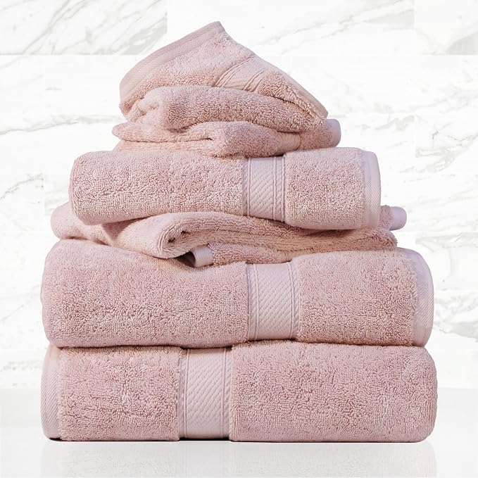 SUPERIOR Egyptian Cotton Ultra Plush & Absorbent, 6 Piece Set, Tea Rose | Quick Dry, Soft Luxury Towel Set, Bath Essentials, Guest Bath, Spa, 2 Bath, 2 Hand, 2 Face Towels, Madeline Towels