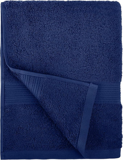 Amazon Basics 6-Piece Fade-Resistant 100% Cotton Towel Set, Soft and Absorbent, 2 Bath Towels, 2 Hand Towels, 2 Washcloths, Navy Blue