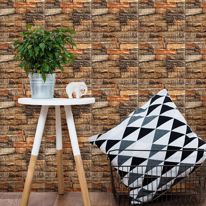 30 Pcs 3D Wall Panels Peel and Stick Wallpaper Foam, Rustic Brown | Faux Brick Stone Tiles, Covering 28.8-48.4 Sq ft, Self Adhesive Waterproof Panels for Bedroom Living Room Kitchen Walls