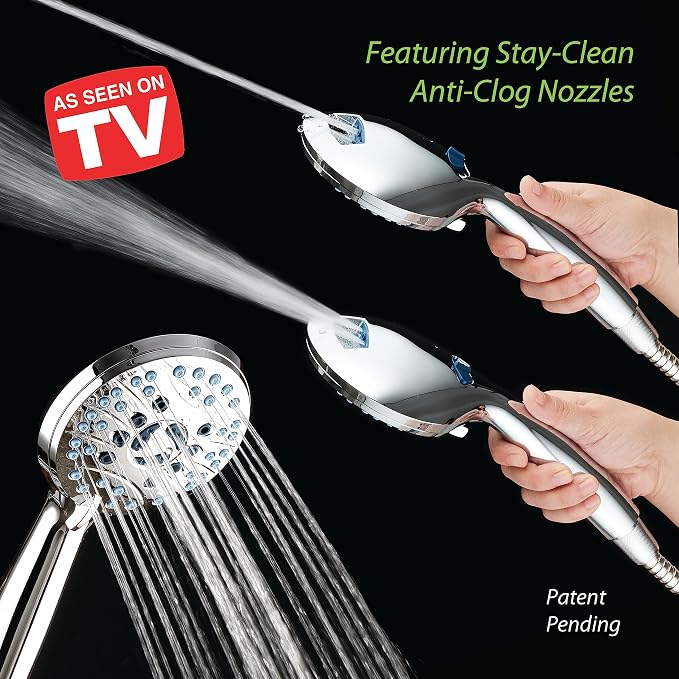 AquaCare 50-mode High Pressure Shower Head Combo with Arm & Dual Power Wash | Hygienic Jets, 2-mode Handheld Power Wash for Tub, Tile & Pets, Long 6 ft. Stainless Steel Hose, Extra Wall Bracket / Chrome