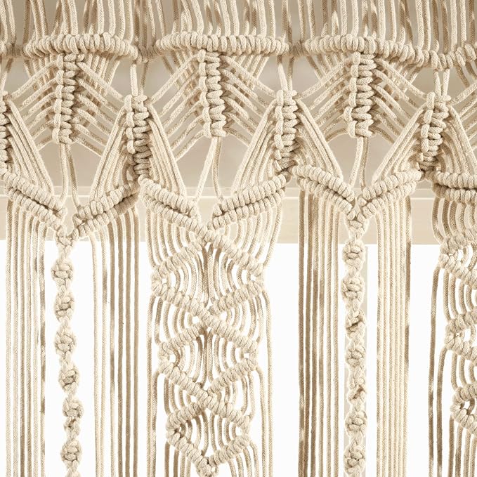 Lush Decor Boho Macrame Textured Cotton Valance, 50" W x 20" L, Neutral - Boho Kitchen Curtains & Wall Decor - Macrame Valance - Bathroom Window Curtains