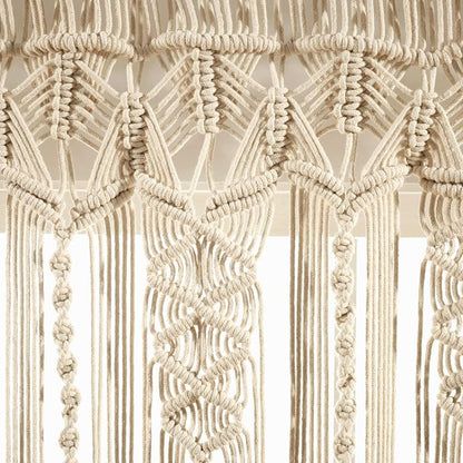Lush Decor Boho Macrame Textured Cotton Valance, 50" W x 20" L, Neutral - Boho Kitchen Curtains & Wall Decor - Macrame Valance - Bathroom Window Curtains