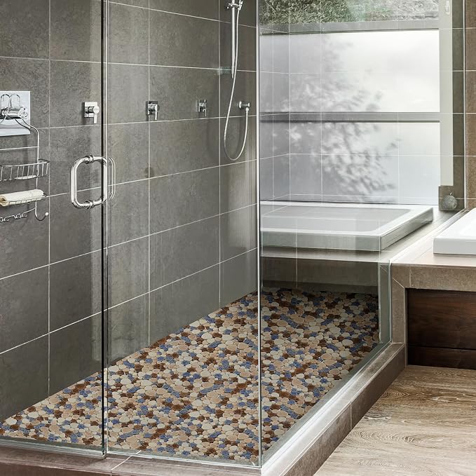 Yosemite Matte Pebble Stone Tiles for Shower Floor Bathroom Mosaic Tile Extremely Non Slip [5 Sheets]