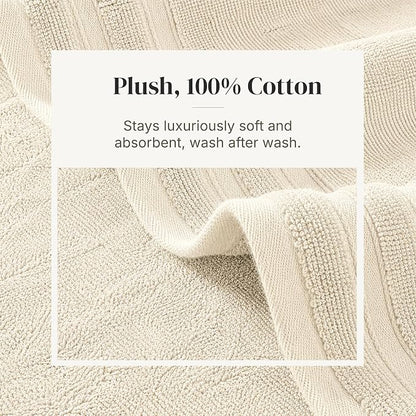 Modern Threads 6 Piece Cotton Bath Towel Set – Ultra Soft 550 GSM Towels – Bathroom Set with Hand Towels and Washcloths – Diamond Border (Ivory Cream)