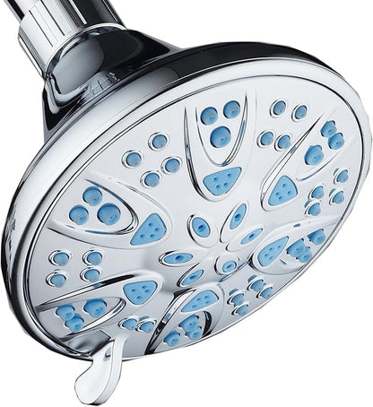 AquaDance Antimicrobial – Anti-Clog High-Pressure 6-Setting Head with Microban Nozzle Protection from Growth of Mold, Mildew & Bacteria for Stronger Shower 4", Aqua Blue Jets – 1.8 GPM