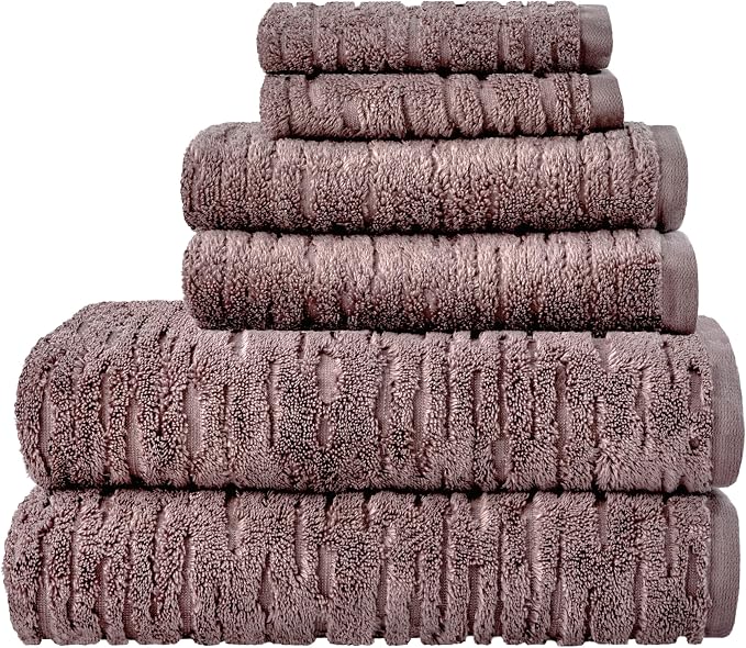 SKL Home CloudSoft Bath Towel Set, 6-Piece, 100% Cotton Luxury, Soft Plum | 2 Bath towels, 2 hand towels, 2 washcloths. Premium spa-level quality. 600/520 GSM weight. Ultra plush & absorbent.