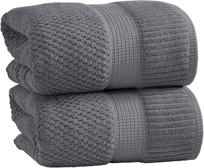 2 Pack Oversized Bath Towels 100% Cotton | Grey Towels | Oeko‑TEX Standard 100 | Soft & Absorbent, Quick‑Dry | Trinity Collection - Charcoal