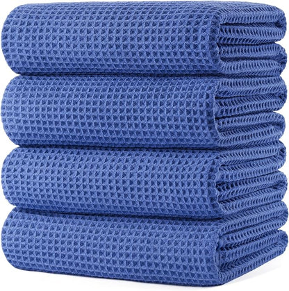 POLYTE 430 GSM Poly Blend Microfiber Quick Dry Waffle Bath Towel, 30x60 in | 4 Pack, Oversize, Lint Free, Body Towel