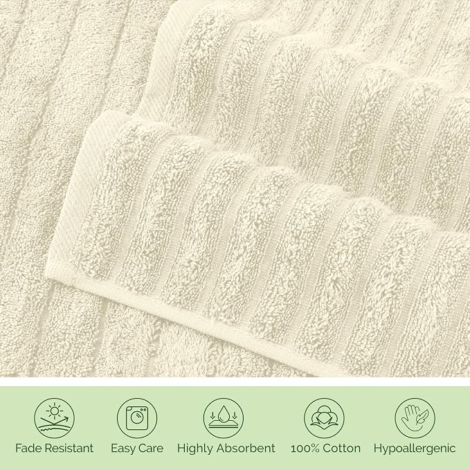 Elegant Comfort 100% Turkish Cotton Corduroy Ribbed Luxury Washcloths 6 Pack Soft 13 x 13 Inch - Higly Absorbent, Durable, Quick Dry, Spa Premium Hotel Quality for Bathroom or Travel, Ivory