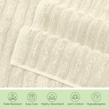 Elegant Comfort 100% Turkish Cotton Corduroy Ribbed Luxury Washcloths 6 Pack Soft 13 x 13 Inch - Higly Absorbent, Durable, Quick Dry, Spa Premium Hotel Quality for Bathroom or Travel, Ivory