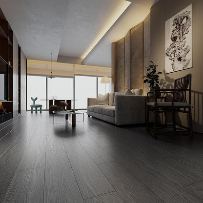 Hilarious Peel and Stick Vinyl Floor Tiles, Dark Gray Wood Look, 36 Planks Cover 54 Sq.Ft Waterproof Self-Adhesive Flooring for Kitchen Bathroom, Living Room, RV, Modern Style Vinyl Flooring, Easy DIY