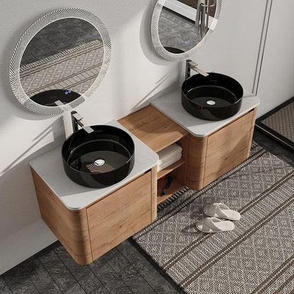 Malwee 60" Floating Bathroom Vanity with Sink, 60 Inch Wall Mounted Bathroom Cabinet Combo, Modern Double Sink Bath Storage Vanity Set, with 2 Soft Close Doors and Ceramic Vessel Basin Top(60-RR