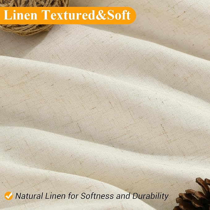 Warm Beige Linen Shower Curtain, Country Boho Farmhouse Bath Decor Shower Curtains Neutral Cloth Weighted Textured Fabric Bath Curtain Liner with Hooks, 72x78