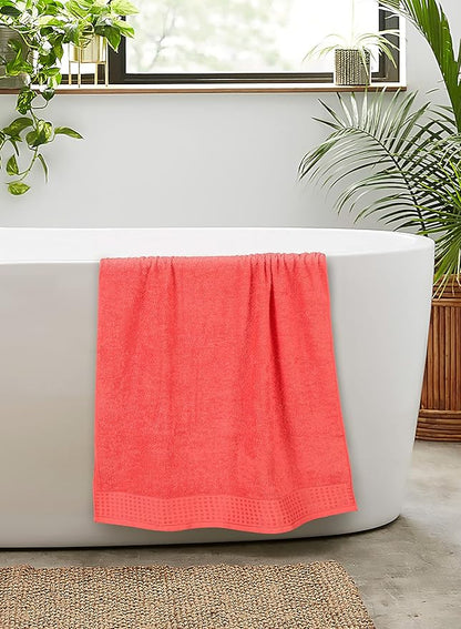 GLAMBURG 100% Cotton 2 Pack Oversized Bath Towel Set 28x55 Inches, Ultra Soft Highly Absorbant Compact Quickdry & Lightweight Large Bath Towels, Ideal for Gym Travel Camp Pool - Coral Orange