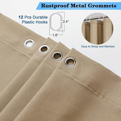 Zora 78 Inch Shower Curtain Set with 12 Plastic Hooks, Plain Fabric Taupe Shower Curtain for Bathroom - Long Shower Curtain, Water Resistance, Machine Washable Soft Cloth, 72X78, Taupe