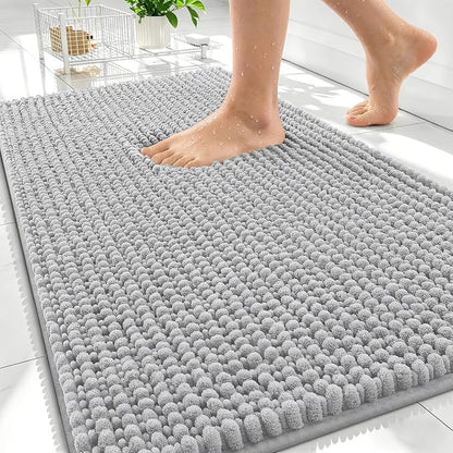 OLANLY Thick Chenille Absorbent Bathroom Rugs Mat 30x20, Light Grey | Soft Bath Rugs, Rubber Backing, Machine Wash Dry, Bath Mats for Bathroom, Tub and Shower, Home Decor Accessories