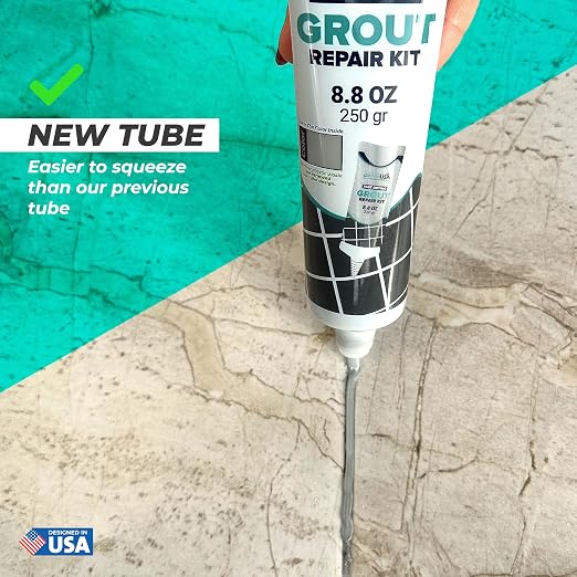 Premixed Tile Grout Repair - Gray 2-Pack (17.6oz/500g) | Acrylic sanded formula, for bathroom shower kitchen tile, water-resistant, 24-hour cure, 58 sq ft, value 2-pack