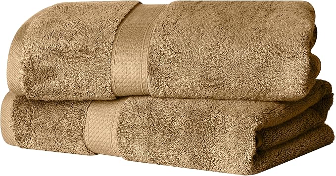 SUPERIOR Egyptian Cotton Plush & Absorbent, Bath Towel Set of 2, Toast | Quick Dry, Soft Luxury Towel Set, Bath Essentials for Bathroom, Guest Bath, Spa, 2 Piece Bath, Madeline Towels