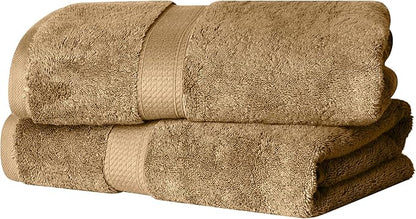 SUPERIOR Egyptian Cotton Plush & Absorbent, Bath Towel Set of 2, Toast | Quick Dry, Soft Luxury Towel Set, Bath Essentials for Bathroom, Guest Bath, Spa, 2 Piece Bath, Madeline Towels