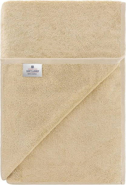American Soft Linen 100% Cotton 600 GSM Turkish 40x80 Oversized Bath Towel Sheet, Extra Large Adult Towels for Bathroom, Beige Bath Sheet