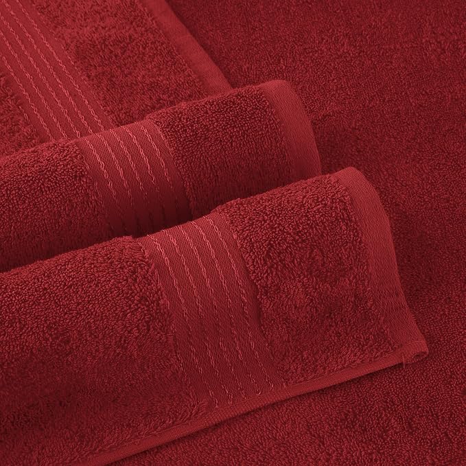 Elegant Comfort Premium Turkish Cotton 6 Pack Washcloths Set - 13 x 13 inch, Luxurious Hotel Spa Quality 100% Turkish Cotton 6PC Washcloth Set - Highly Absorbent - Soft Bathroom Towels, Burgundy