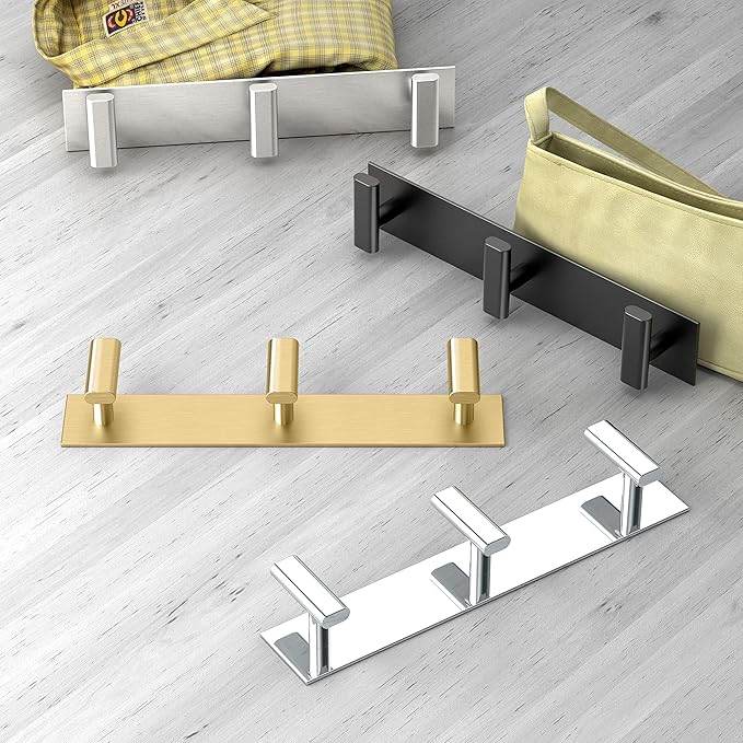 Gatco 1287B Elevate 3 Hook Triple Robe Hook, Wall Mounted Hook for Bathroom Towels & Robes, 11 Inch W, Brushed Brass