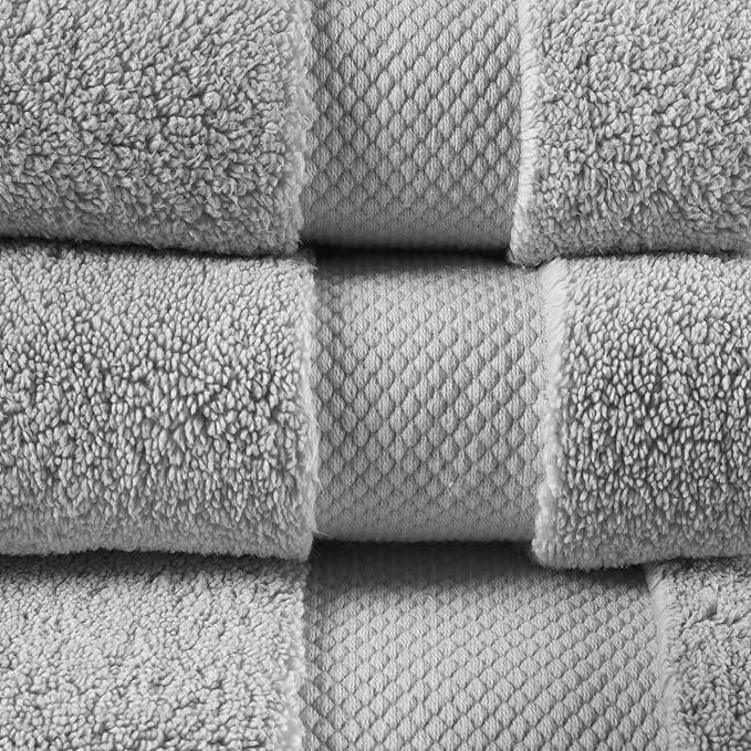 Madison Park Signature Splendor Luxury 100% Cotton Bathroom Towel Set - Soft, Plush 1000 GSM Heavyweight Hotel Quality, Zero Twist, Highly Absorbent, Quick Dry, Multi Sizes, Grey 6 Piece