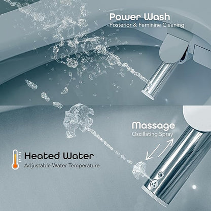 BidetMate 3500 Series Electric Bidet with Dryer, Heated Smart Toilet Seat with Automatic Opening and Closing Lid & Seat, Unlimited Heated Water, Remote, Warm Air Dryer, and Self-Cleaning - Elongated