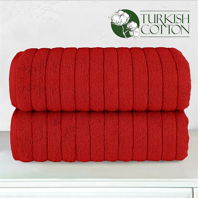 Elegant Comfort 100% Turkish Cotton Corduroy Ribbed Luxury Soft 2 Pack Bath Towels 27 x 54 Inch - Ultra Plush, Absorbent, Quick Dry, Hotel Spa Quality Towels for Bathroom Essentials, Red