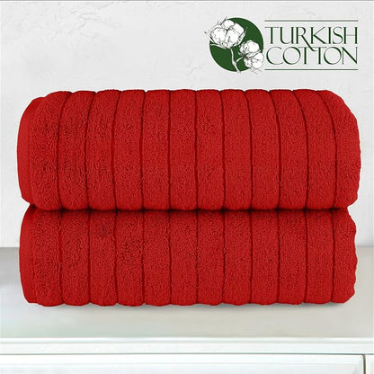 Elegant Comfort 100% Turkish Cotton Corduroy Ribbed Luxury Soft 2 Pack Bath Towels 27 x 54 Inch - Ultra Plush, Absorbent, Quick Dry, Hotel Spa Quality Towels for Bathroom Essentials, Red