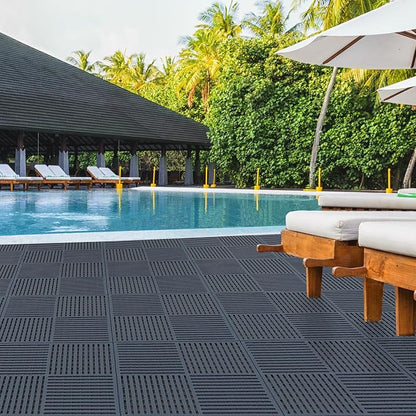 18 Pack Modular Interlocking Tiles Double Non-Slip 12"x12" Dark Gray | 0.4" Thick with Drain Holes for Pool Deck Shower Garage Basement Boat Pet Area Wet Floors Easy Install