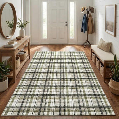 Washable 4 x 6 Area Rugs for Bedroom Modern Accent Rug Non Slip Indoor Soft Throw Rugs Low Pile Farmhouse Stain Resistant Carpet for Living Room Office Dorm Nursery, Green&Taupe