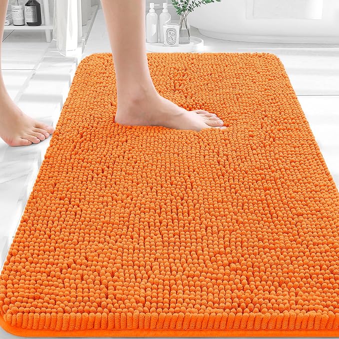 OLANLY Bathroom Rugs 30x20, Extra Soft Absorbent Chenille Bath Rugs | Orange, Quick-Drying Rubber Backing, Machine Washable Bath Mat for Bathroom Floor, Tub and Shower, Home Decor Accessories