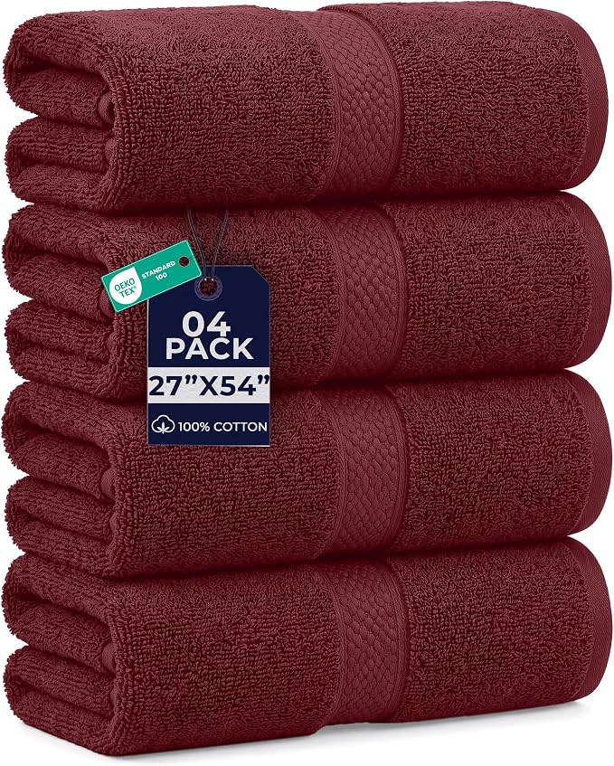DAN RIVER 600 GSM Cotton Large Bath Towels Set of 4, 27 x 54 Inches | Larger & Lighter Weight Towels for Bathroom - Highly Absorbent & Quick Dry 100% Cotton Bath Towel Set for Home, Spa & Hotel