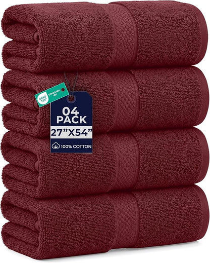 DAN RIVER 600 GSM Cotton Large Bath Towels Set of 4, 27 x 54 Inches | Larger & Lighter Weight Towels for Bathroom - Highly Absorbent & Quick Dry 100% Cotton Bath Towel Set for Home, Spa & Hotel