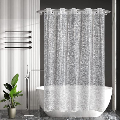 No Hook Shower Curtain or Liner, Standard Size 71 x 74, Pebble | 8G Heavy Duty, Cobblestone Bathroom Shower Curtain, No Hooks Required, Waterproof Plastic & PVC Free